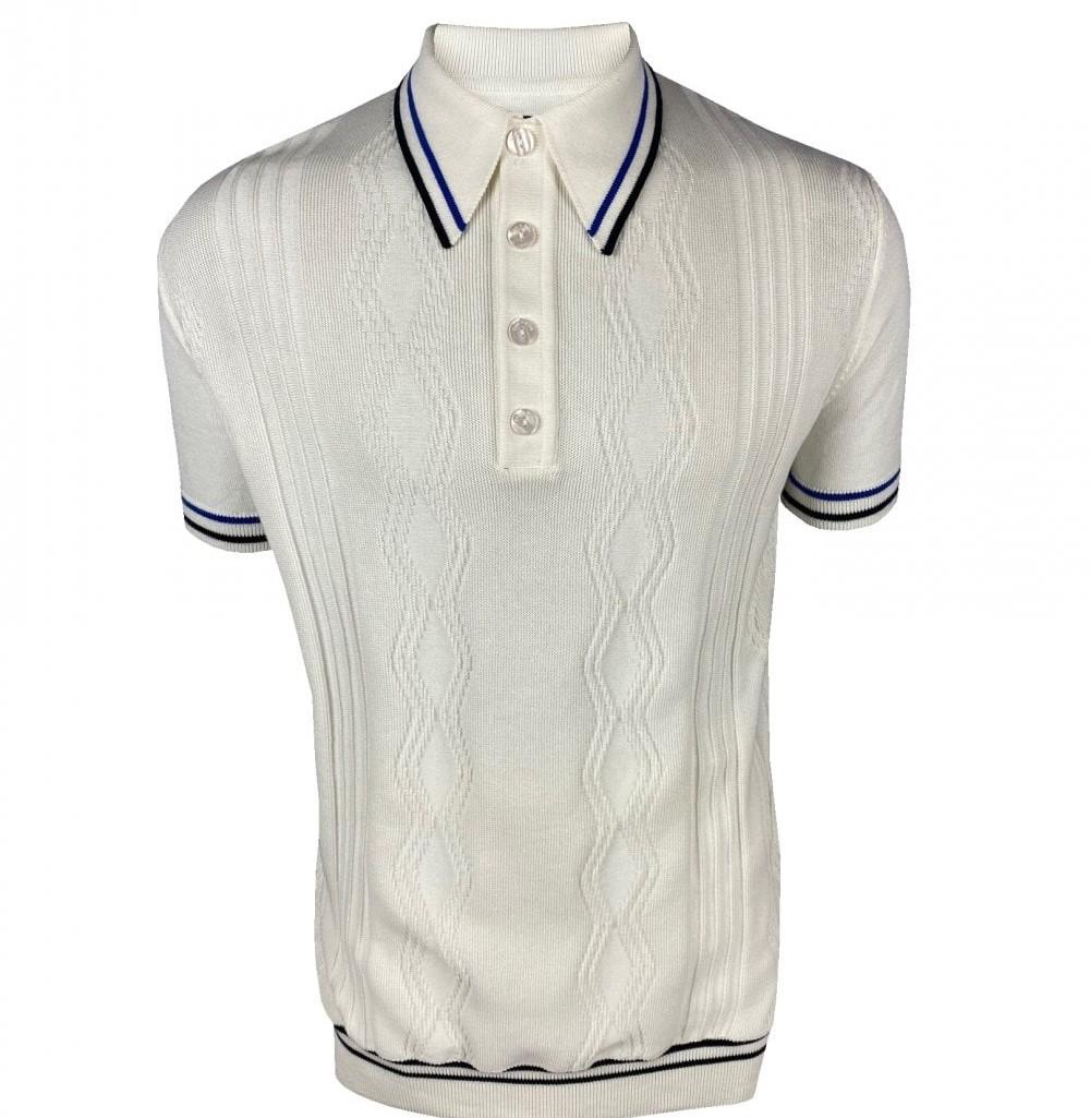 Ska & Soul Pointelle Texture Knit Short Sleeve Polo Ecru