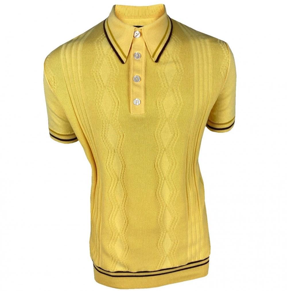Ska & Soul Pointelle Texture Knit Short Sleeve Polo Lemon
