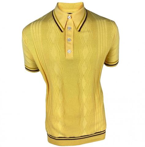 Ska & Soul Pointelle Texture Knit Short Sleeve Polo Lemon Thumbnail 1