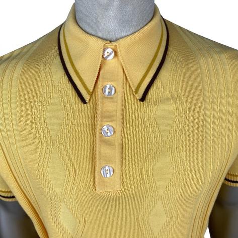 Ska & Soul Pointelle Texture Knit Short Sleeve Polo Lemon Thumbnail 2