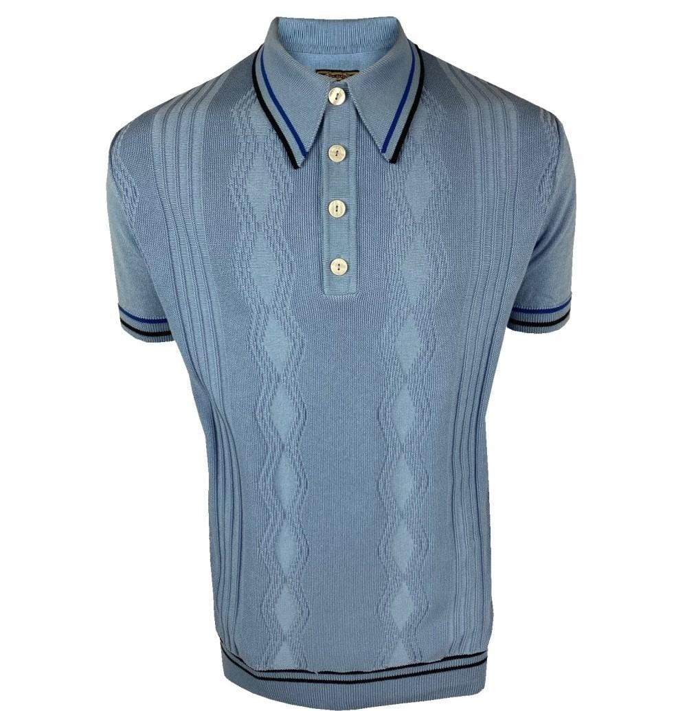 Ska & Soul Pointelle Texture Knit Short Sleeve Polo Sky