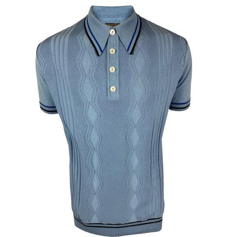Ska & Soul Pointelle Texture Knit Short Sleeve Polo Sky Thumbnail 1