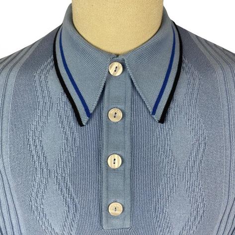 Ska & Soul Pointelle Texture Knit Short Sleeve Polo Sky Thumbnail 2