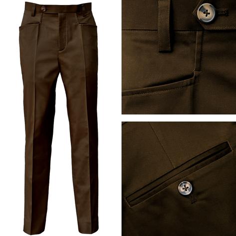 Adaptor Clothing Venetian Cotton Frogmouth Pocket Slim Trouser Olive Brown