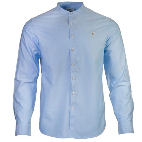 Farah Cotton Long Sleeve Granddad Shirt Sky Blue Thumbnail 1