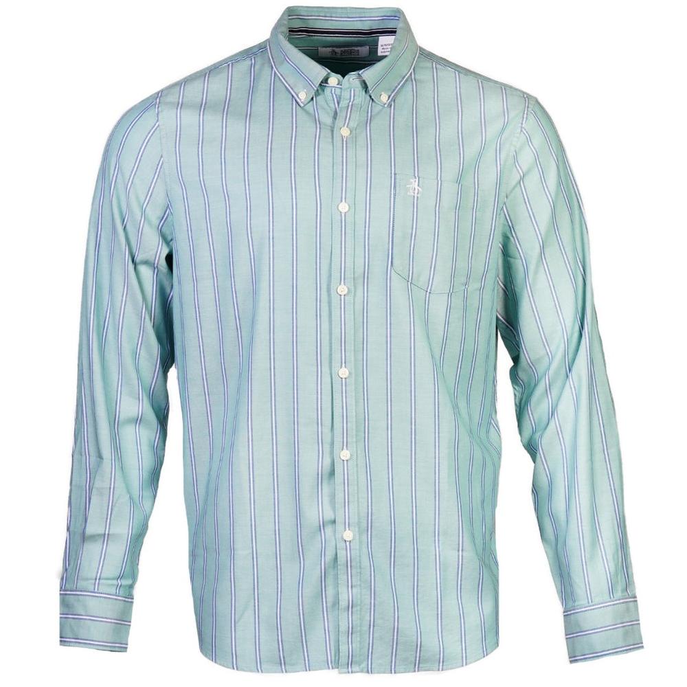 Original Penguin Woven Stripe Button Down Shirt Washed Out Green