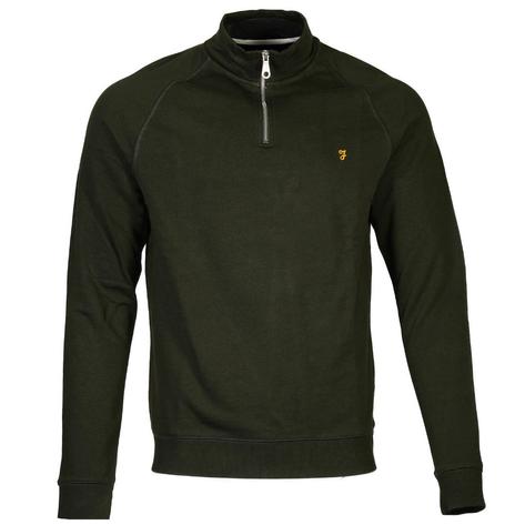 Farah Organic Cotton Quarter Zip Sweatshirt Dark Green Thumbnail 1