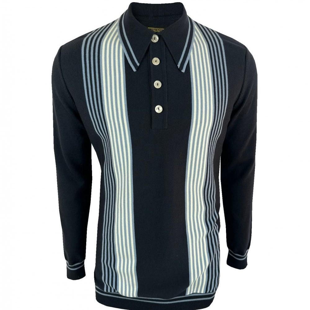 Ska & Soul Fine Gauge Stripe Front L/S Spearpoint Navy