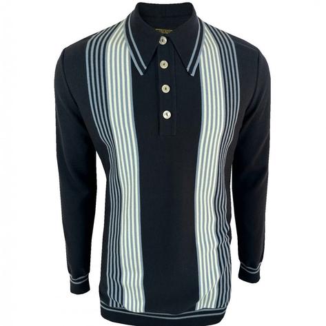 Ska & Soul Fine Gauge Stripe Front L/S Spearpoint Navy Thumbnail 1