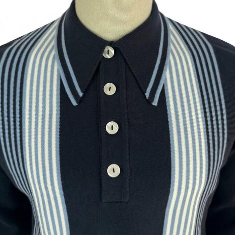 Ska & Soul Fine Gauge Stripe Front L/S Spearpoint Navy Thumbnail 2