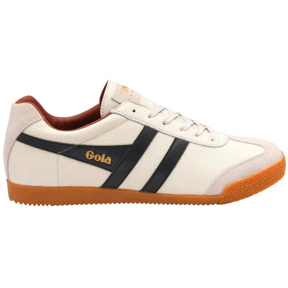 Gola Harrier Classic Twin Stripe Tumbled Leather Trainer Off Wht / Blk / Rust
