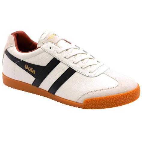 Gola Harrier Classic Twin Stripe Tumbled Leather Trainer Off Wht / Blk / Rust Thumbnail 2