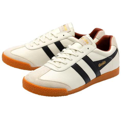 Gola Harrier Classic Twin Stripe Tumbled Leather Trainer Off Wht / Blk / Rust Thumbnail 3