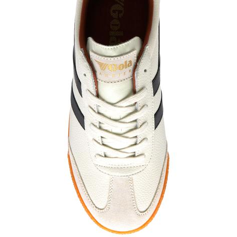 Gola Harrier Classic Twin Stripe Tumbled Leather Trainer Off Wht / Blk / Rust Thumbnail 5