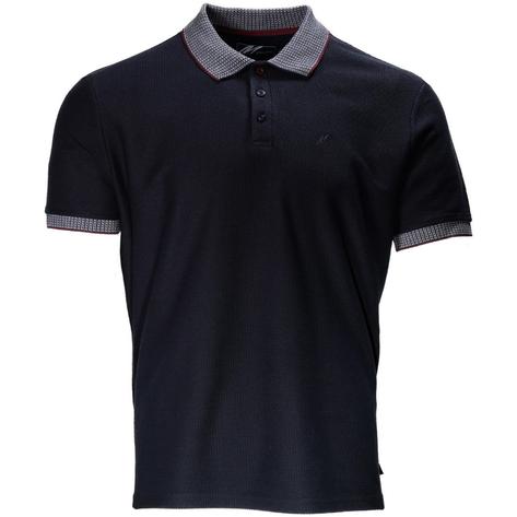 Mish Mash Woven Texture Cotton Polo Shirt Navy Thumbnail 1