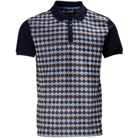 Mish Mash Retro Sixties Jacquard Polo Shirt Navy Thumbnail 1