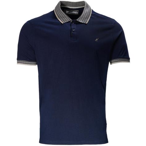 Mish Mash Contrast Jacquard Collar Polo Shirt Navy Thumbnail 1