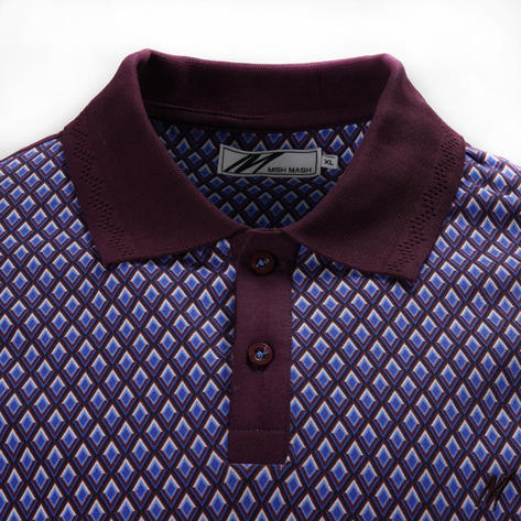 Mish Mash Retro Diamond Print Cotton Polo Shirt Plum Thumbnail 2