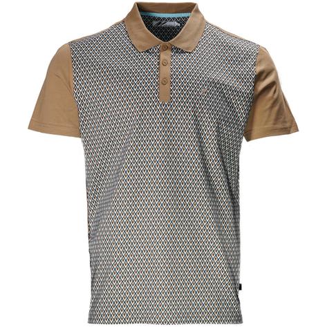 Mish Mash Retro Diamond Print Cotton Polo Shirt Oak