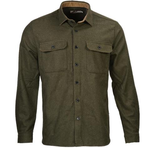 Mish Mash Mid Weight Flannel Cotton Overshirt Olive Thumbnail 3