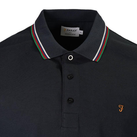 Farah Organic Cotton Pique Tipped Polo Shirt Navy Blue Thumbnail 2