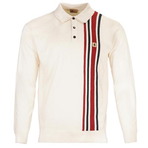 Gabicci Vintage Mod Racing Stripe 3 Button Polo Cream Thumbnail 1