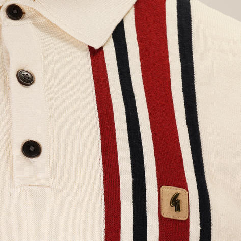 Gabicci Vintage Mod Racing Stripe 3 Button Polo Cream Thumbnail 3