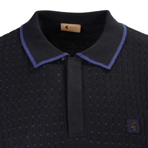 Gabicci Vintage Concealed Placket Grid Knit Polo Navy Blue Thumbnail 2