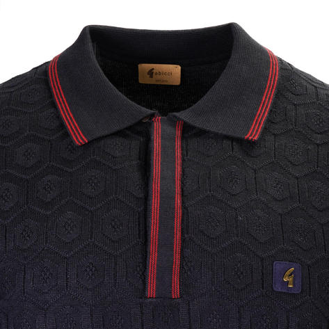 Gabicci Vintage Concealed Placket Hexagon Knit Polo Navy Blue Thumbnail 2