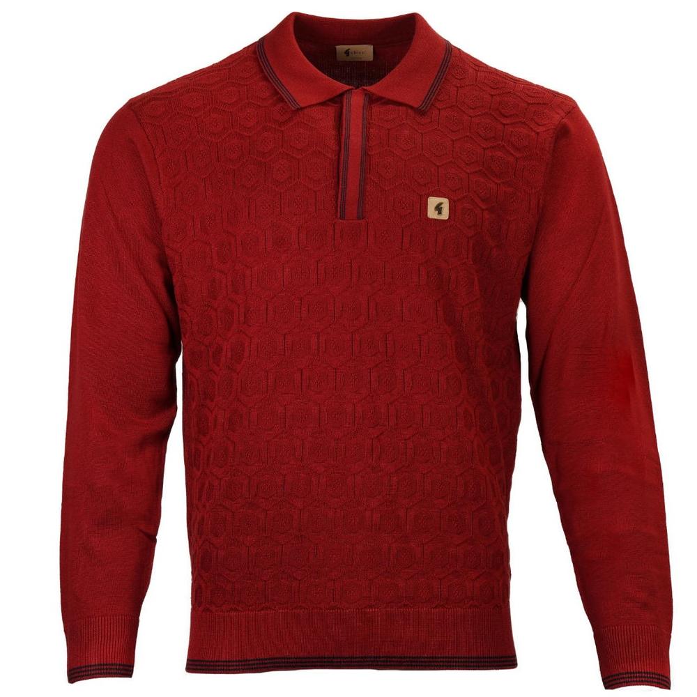 Gabicci Vintage Concealed Placket Hexagon Knit Polo Deep Red
