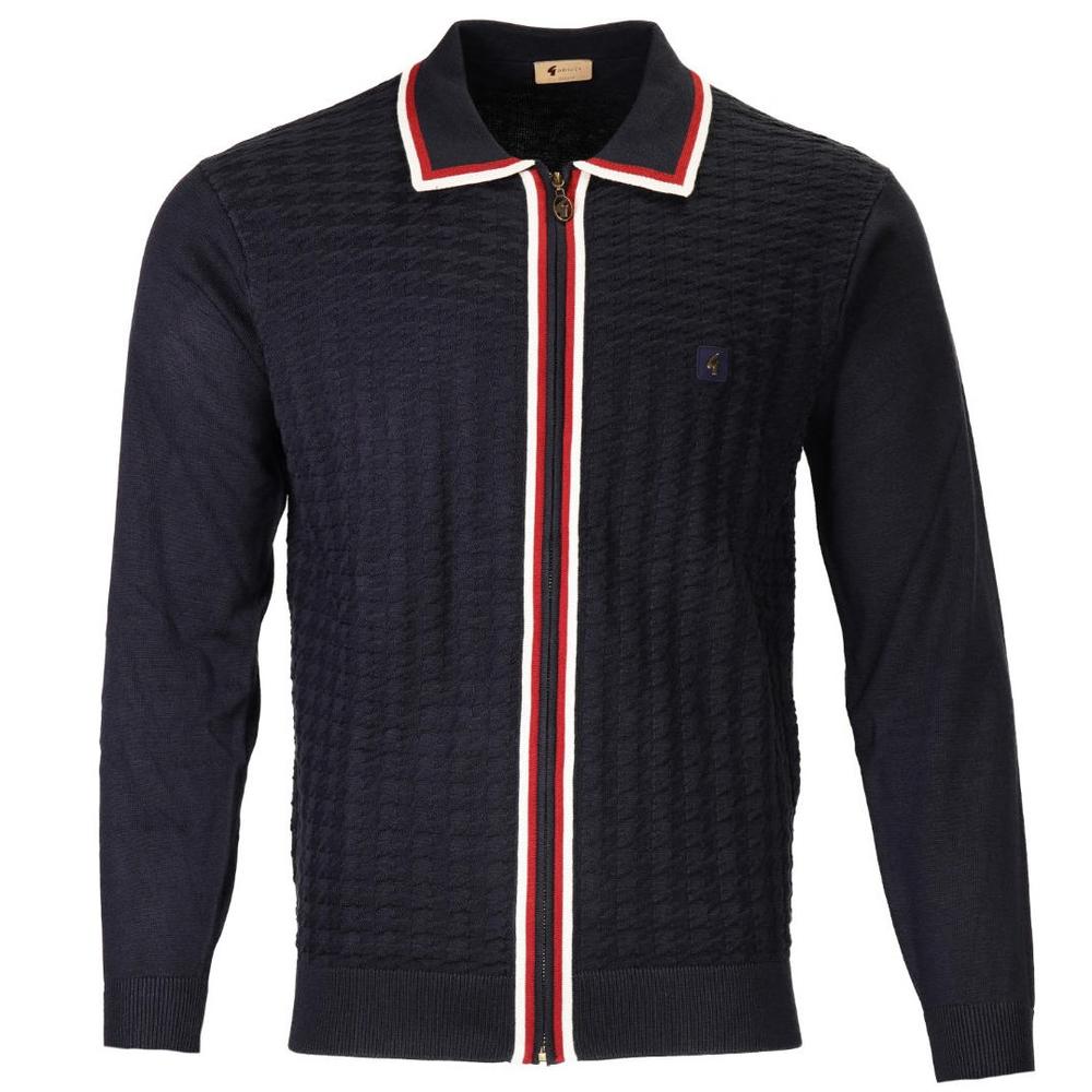 Gabicci Vintage Zip Through Texture Knit Cardigan Navy Blue