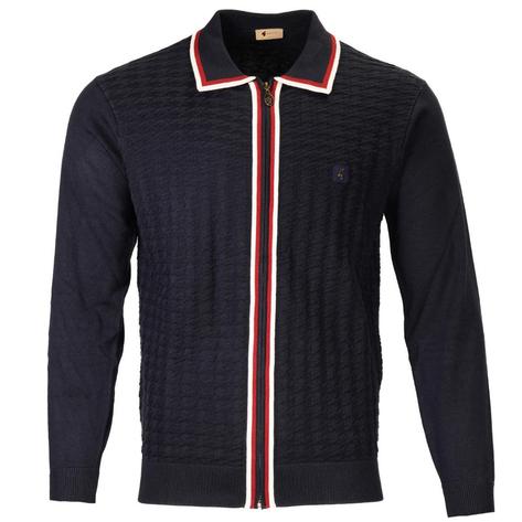 Gabicci Vintage Zip Through Texture Knit Cardigan Navy Blue Thumbnail 1