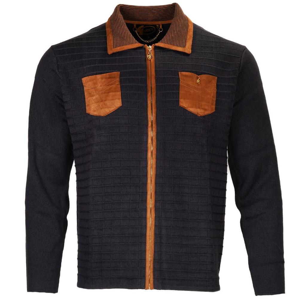 Gabicci Vintage Limited Edition Suede Trim Zip Through Cardigan Navy