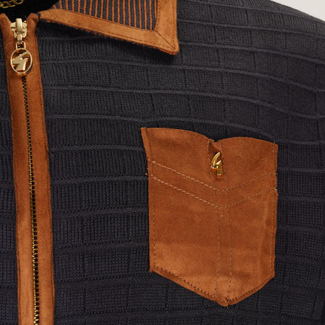 Gabicci Vintage Limited Edition Suede Trim Zip Through Cardigan Navy Thumbnail 3