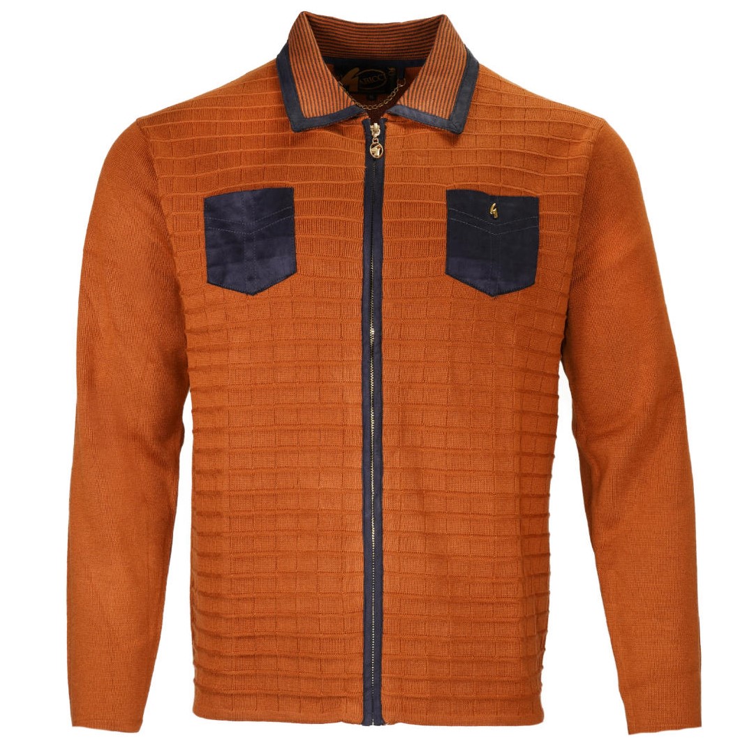 Gabicci Vintage Limited Edition Suede Trim Zip Through Cardigan Toffee ...