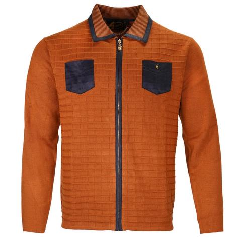 Gabicci Vintage Limited Edition Suede Trim Zip Through Cardigan Toffee Thumbnail 1