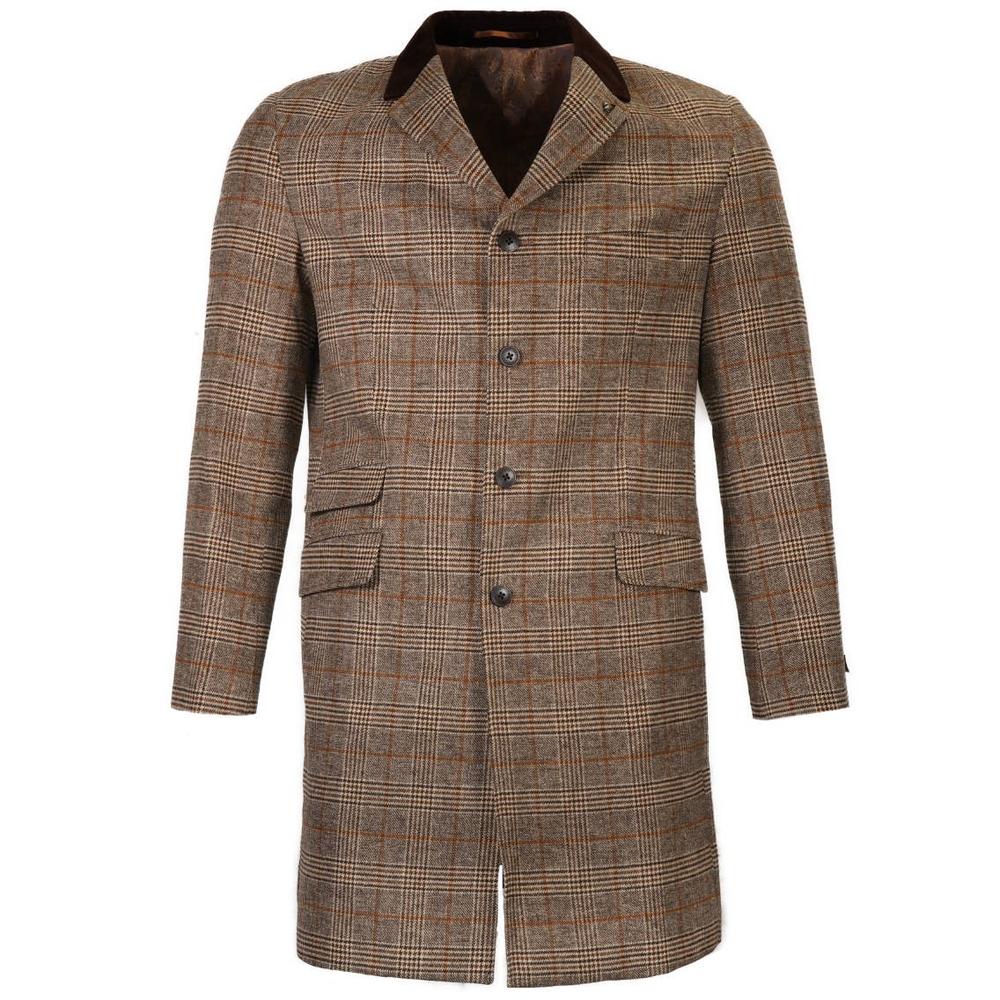 Gabicci Vintage Velvet Collar Covert Coat Camel Check