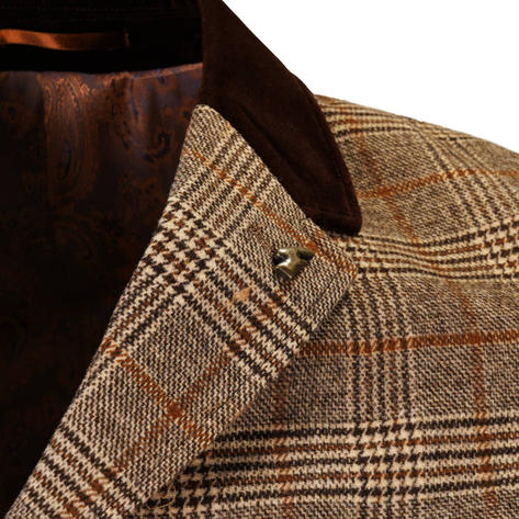 Gabicci Vintage Velvet Collar Covert Coat Camel Check Thumbnail 2