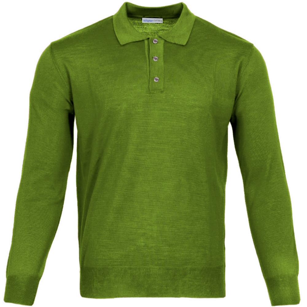 Adaptor Clothing Made in Italy Merino Wool Fine Gauge Knit POLO Moss Green