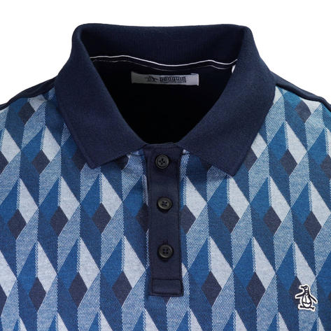 Original Penguin Retro Diamond Jacquard Polo Shirt Blue Thumbnail 2