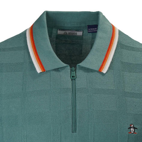 Penguin Archive Collection Quarter Zip Tonal Check Polo Petrol Blue Thumbnail 2