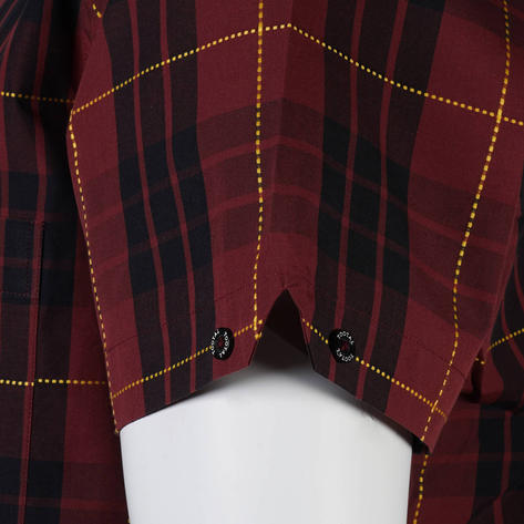 Tootal Short Sleeve Button Down Shirt Oxblood Yellow Stitch Check Thumbnail 3