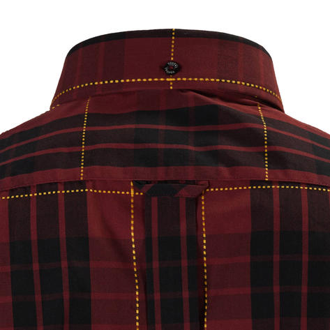 Tootal Short Sleeve Button Down Shirt Oxblood Yellow Stitch Check Thumbnail 4