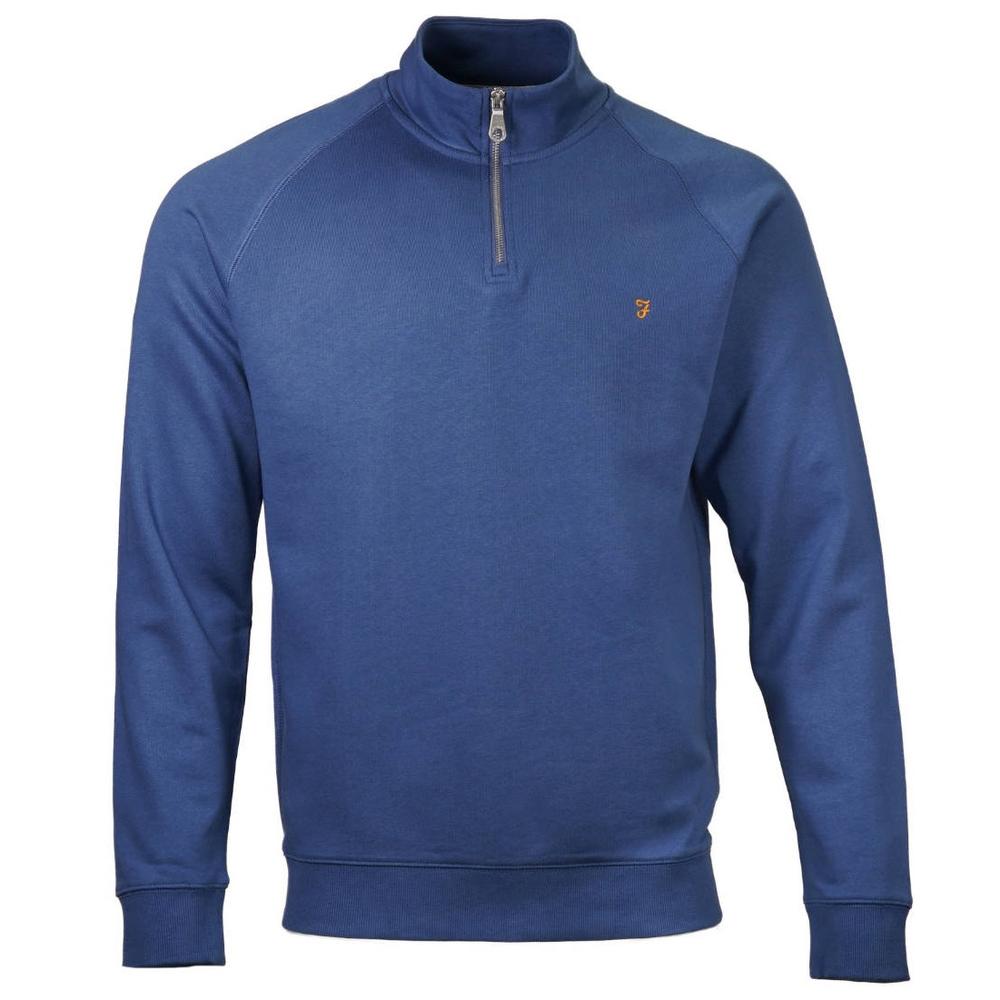 Farah Organic Cotton Quarter Zip Sweatshirt Mid Blue