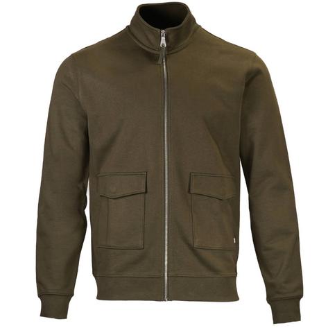 Farah Organic Cotton Full Zip Loopback Sweatshirt Olive Green Thumbnail 1