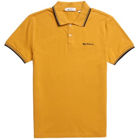 Ben Sherman Twin Tipped Pique Polo Shirt Mustard Thumbnail 1