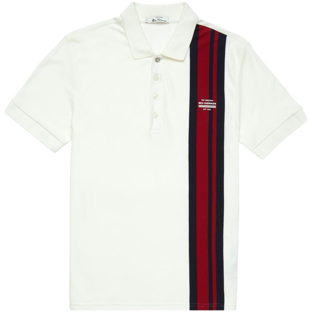 Ben Sherman Racing Stripe Pique Polo Shirt Ecru