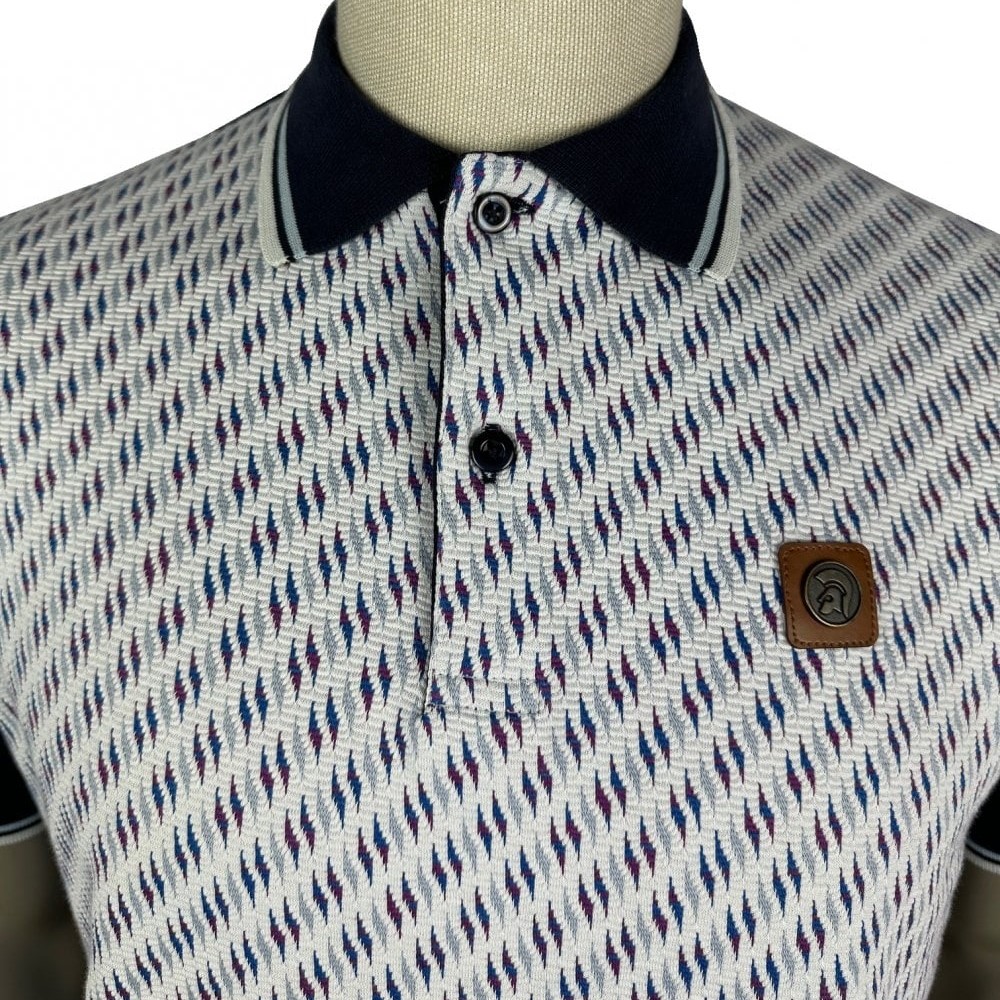 Trojan Records Ottoman Jacquard Panel Polo Navy | Adaptor Clothing