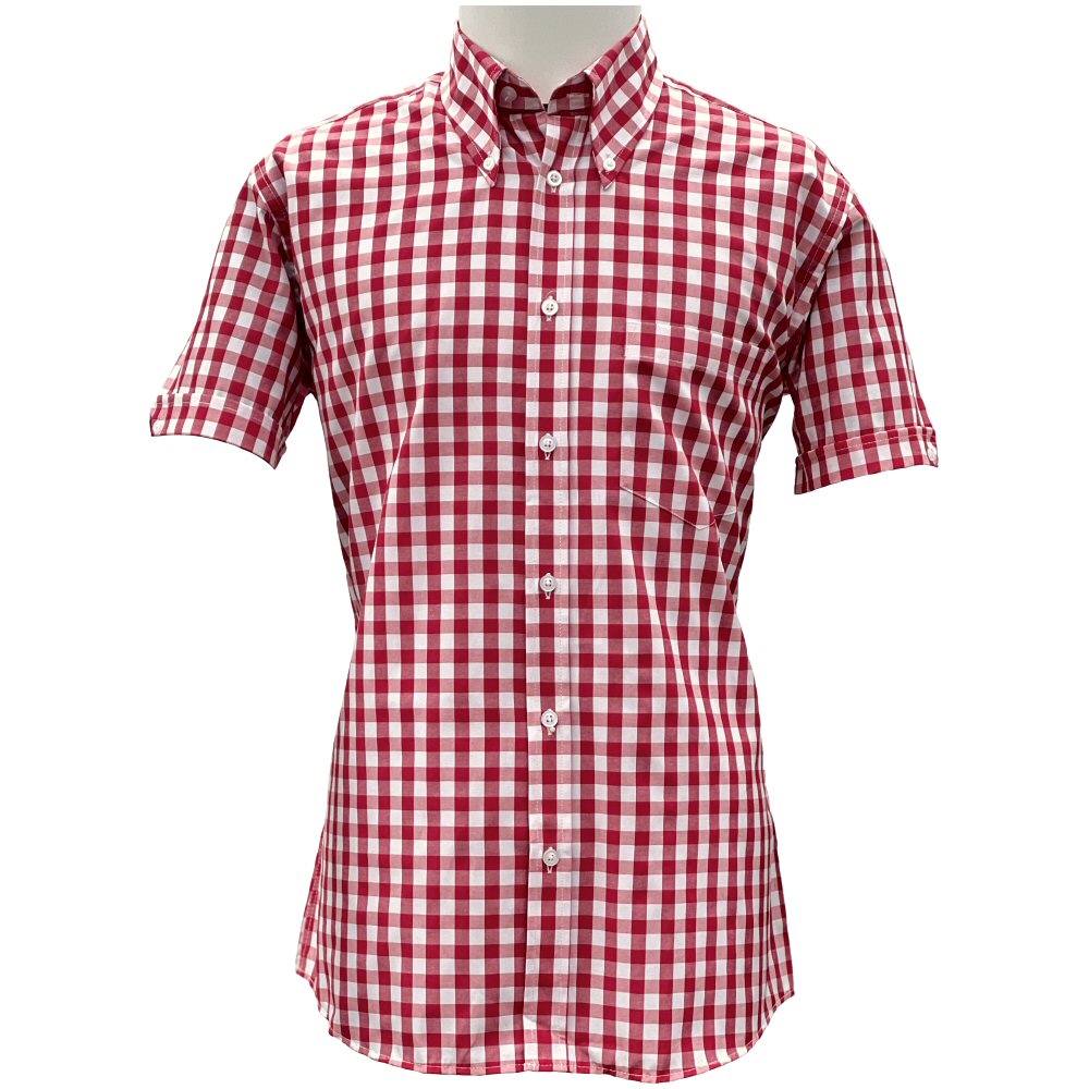 Adaptor Clothing Gingham Short Sleeve Button Down Shirt Wine - Picture 2 of 2