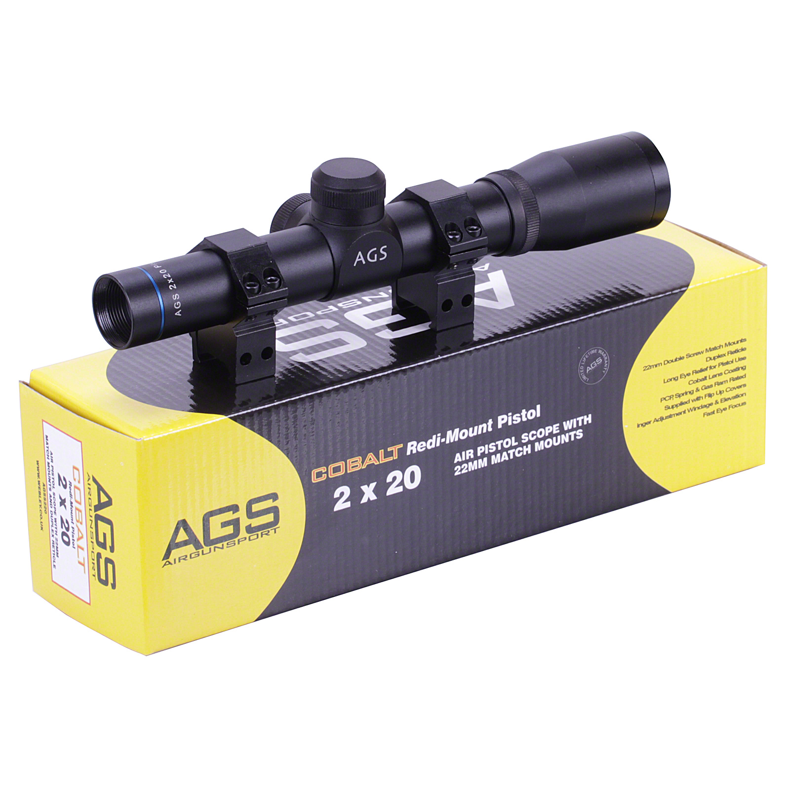 AGS Cobalt 2x20 PISTOL Gun Scope Telescopic Sight + MOUNTS ley